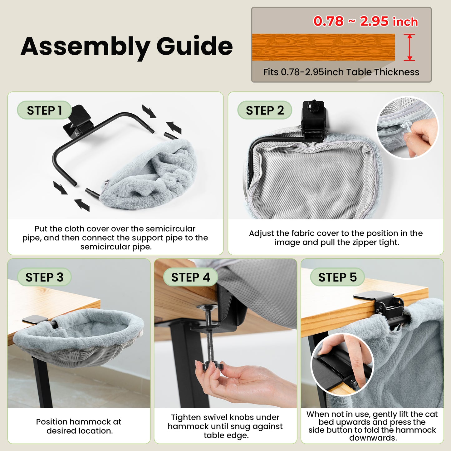 Space Saving Cat Bed for Desk - Folding, Sunken Design & Space-Saving Semi-Circular Cat Bed