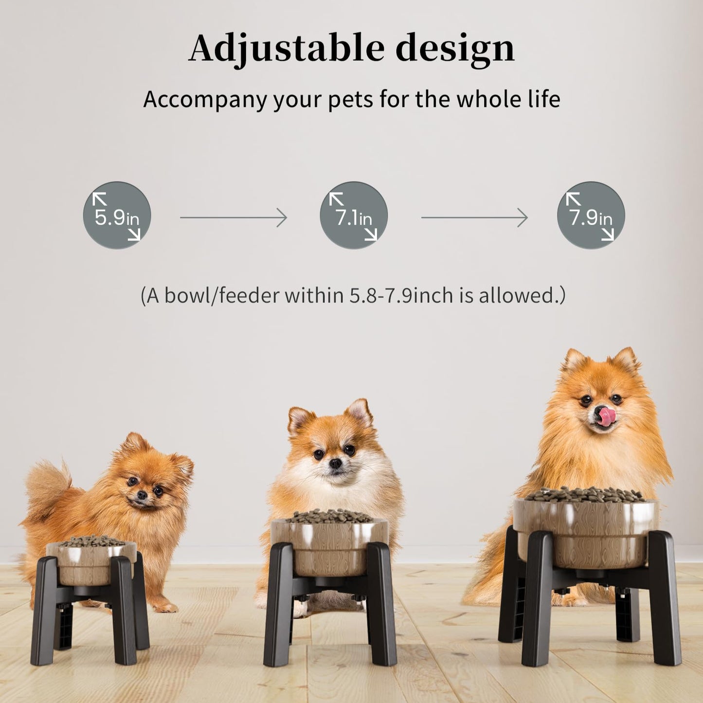 Width-Adjustable Pet Bowl Stand Adjustable Design
