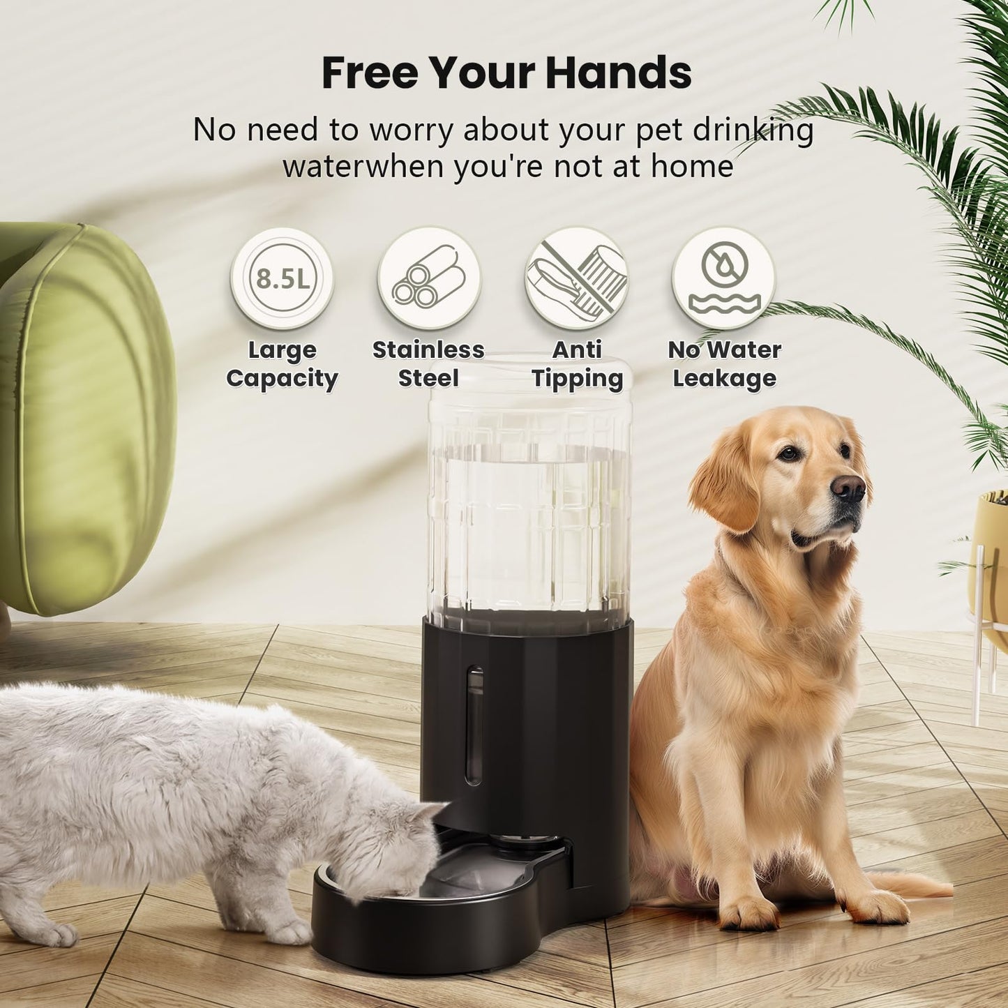 Gravity Pet Water Dispenser 8.5L Capacity for Medium Large Dogs and Cats