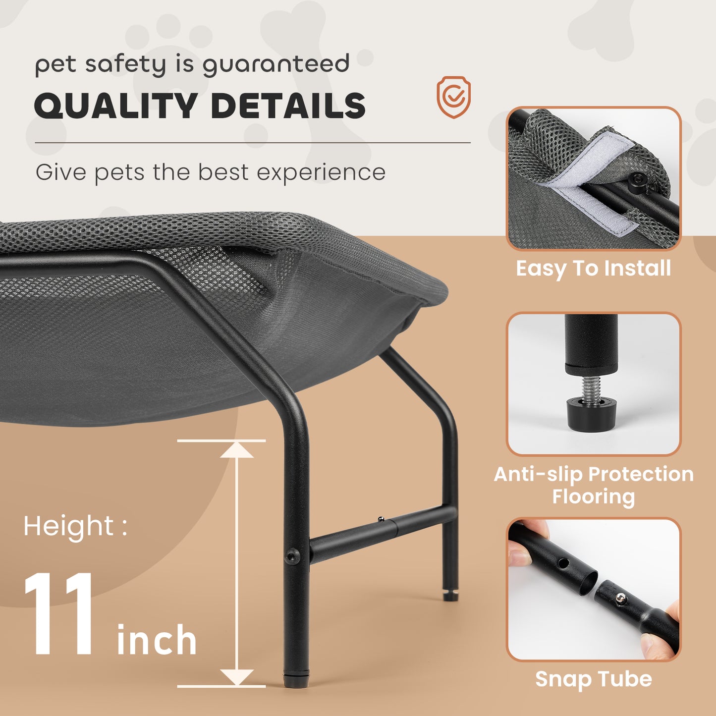 Large Cat Hammock Bed - Free-Standing Square Pet Sleeping Bed, Detachable, Easy Assembly for Indoor/Outdoor Use