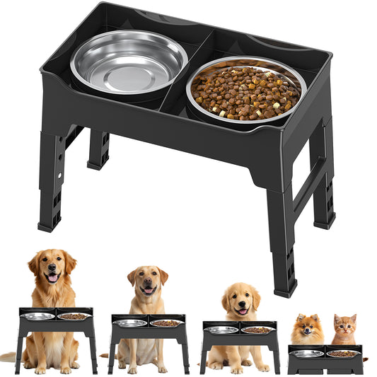 Elevated Dog Bowls Mess Proof with Splash Guard 4 Heights Adjustable Raised Stand with 2L (67 oz) Stainless Steel Bowls, Lifted Food Water Feeder for Small, Medium & Large Dogs