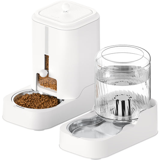 Automatic Cat Feeder Dog Water Bowl Dispenser Set with Stainless Steel Bowl, Adjustable Food Dispensing & Keep Food Dry, Auto Pet Feeder and Waterer for Cats and Dogs