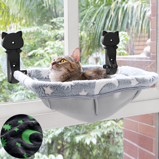 Cat Window Perch - Glow in The Dark, Foldable & Stable Cat Beds for Overlooking, Sunbathing and Climbing