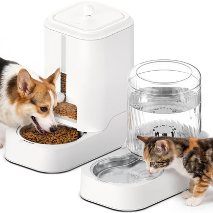 Automatic Cat Feeder Dog Water Bowl Dispenser Set with Stainless Steel Bowl, Adjustable Food Dispensing & Keep Food Dry, Auto Pet Feeder and Waterer for Cats and Dogs