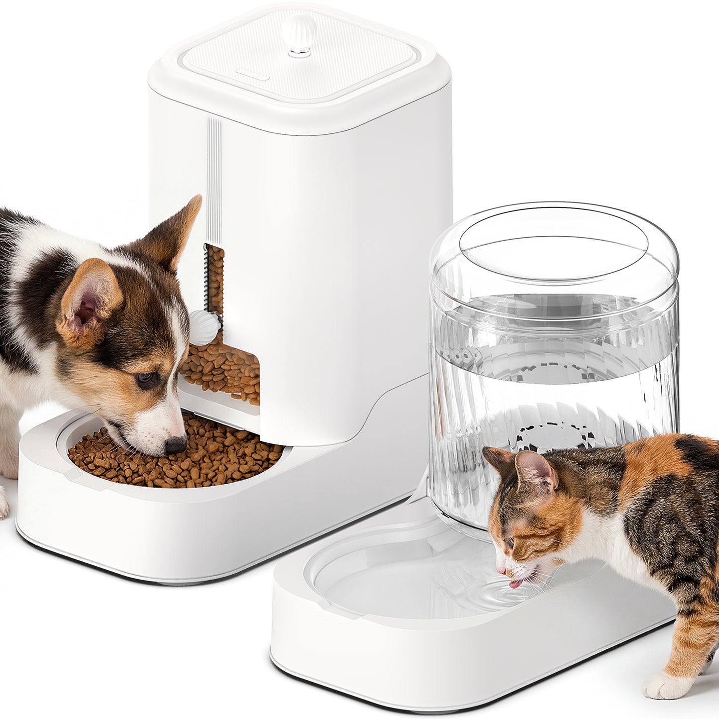 Automatic Cat Feeder Dog Water Bowl Dispenser Set with Stainless Steel Bowl, Adjustable Food Dispensing & Keep Food Dry, Auto Pet Feeder and Waterer for Cats and Dogs
