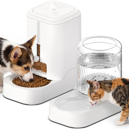 Automatic Cat Feeder Dog Water Bowl Dispenser Set with Stainless Steel Bowl, Adjustable Food Dispensing & Keep Food Dry, Auto Pet Feeder and Waterer for Cats and Dogs