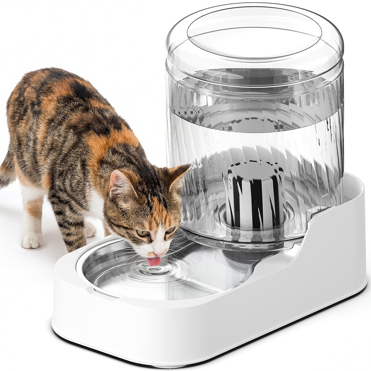 Automatic Cat Water Dispenser with Stainless Steel Bowl, Dog Water Bowl Dispenser Adjustable Water Dispensing, Auto Pet Waterer for Cats and Dogs