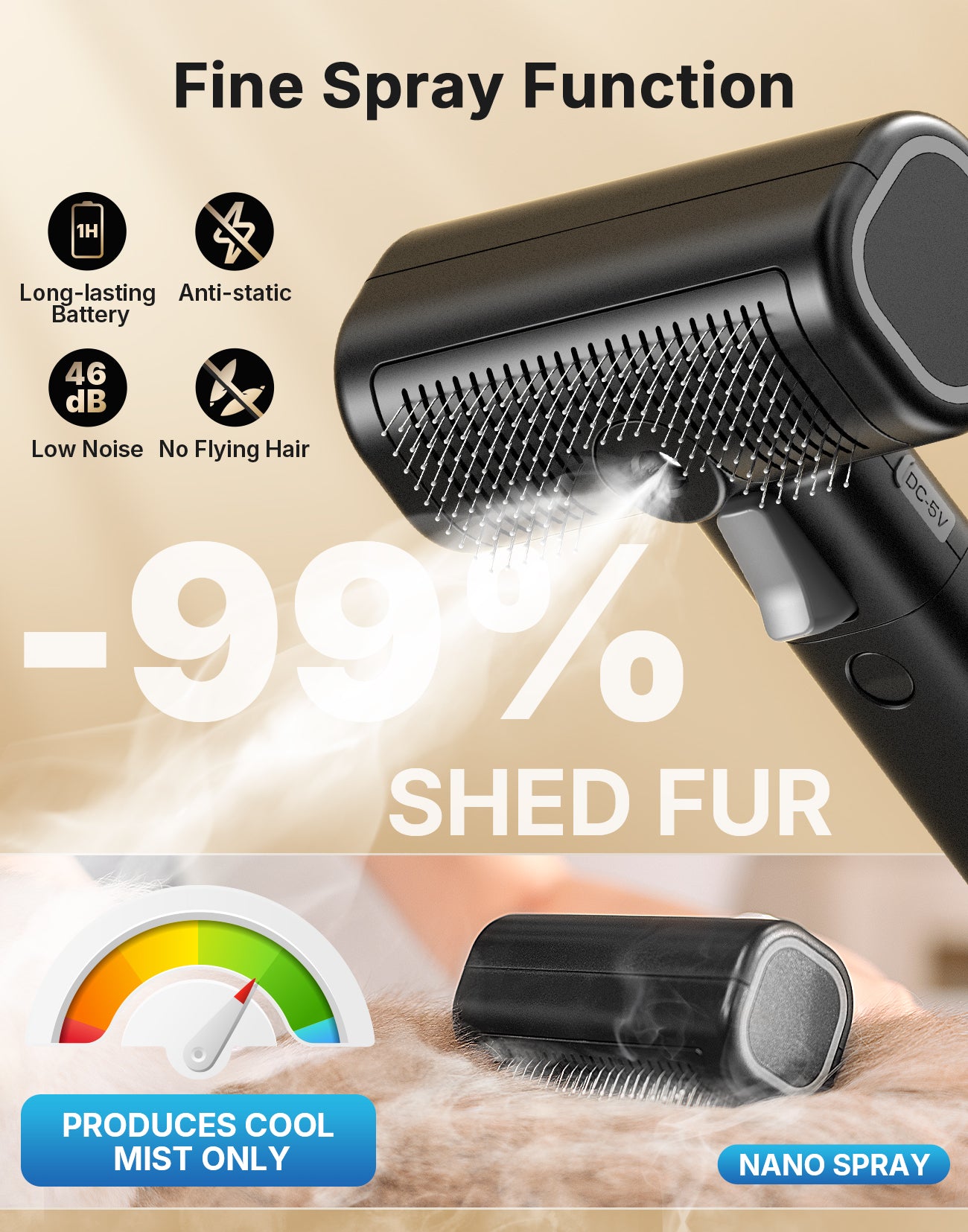 5-in-1 Cat Hair Brush & Gromming Rakes, Cat Steam Comb for Long or Short Haired Indoor Cats