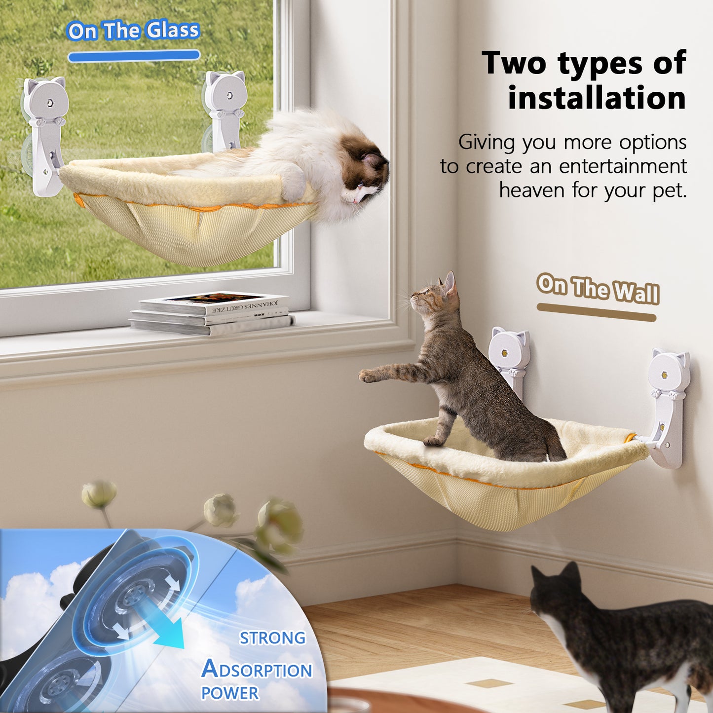 Square Window Cat Hammock, Foldable & Stable Cat Beds- Breathable Cat Window Hammock for Overlooking, Sunbathing and Climbing