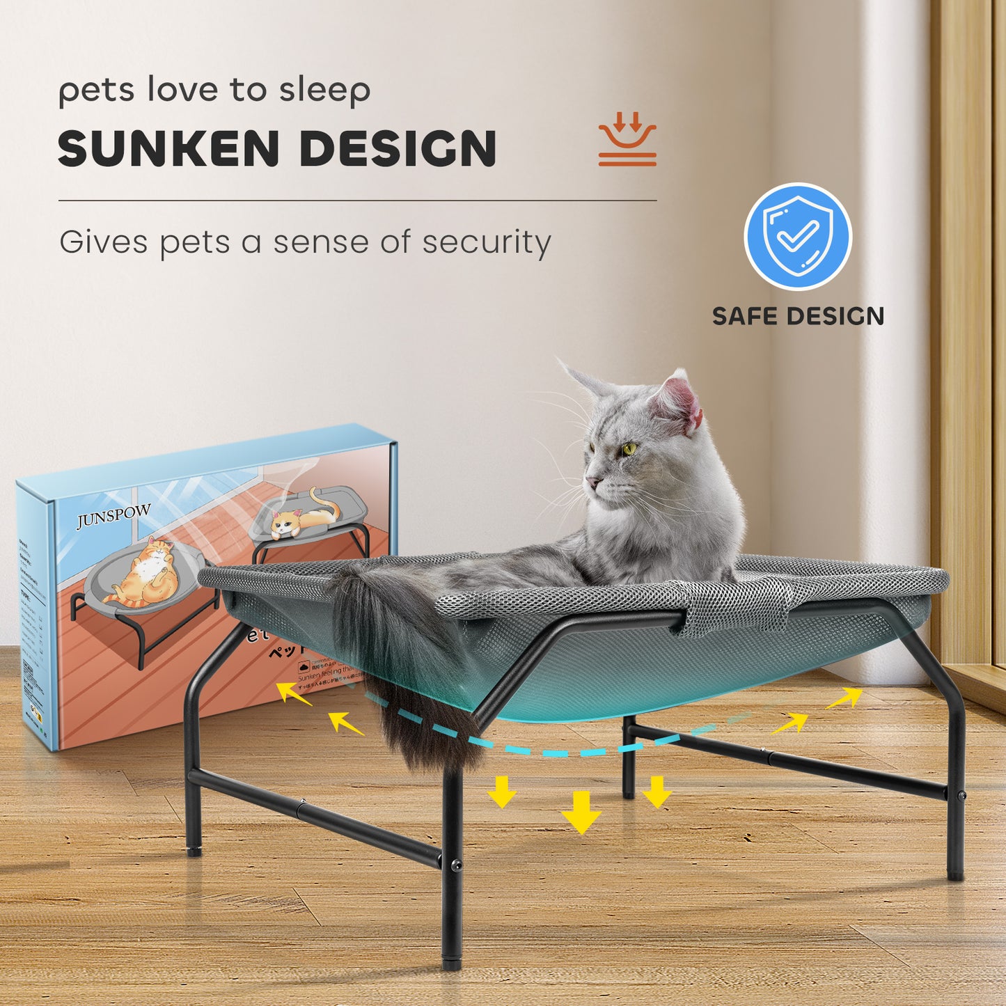 Large Cat Hammock Bed - Free-Standing Square Pet Sleeping Bed, Detachable, Easy Assembly for Indoor/Outdoor Use