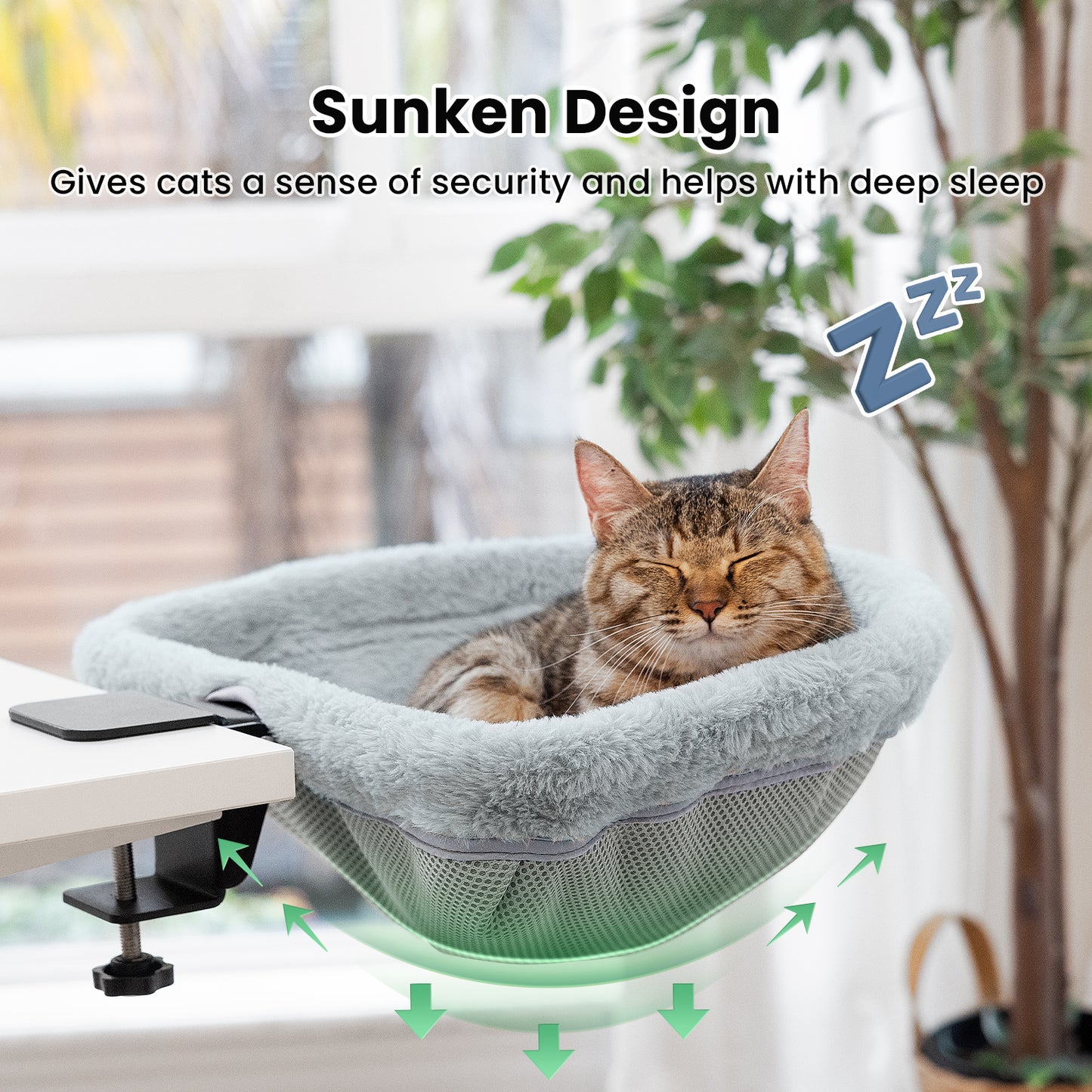 Space Saving Cat Bed for Desk - Folding, Sunken Design & Space-Saving Semi-Circular Cat Bed