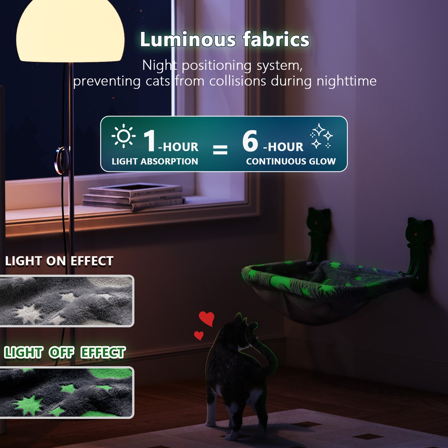 Cat Window Perch - Glow in The Dark, Foldable & Stable Cat Beds for Overlooking, Sunbathing and Climbing