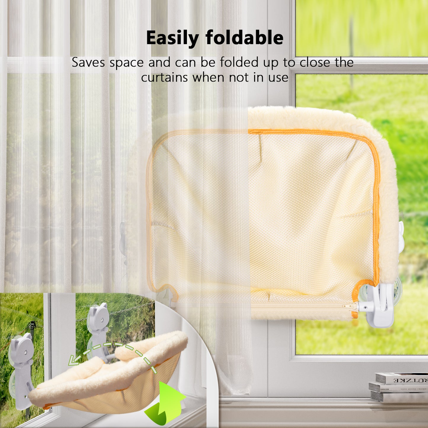 Square Window Cat Hammock, Foldable & Stable Cat Beds- Breathable Cat Window Hammock for Overlooking, Sunbathing and Climbing