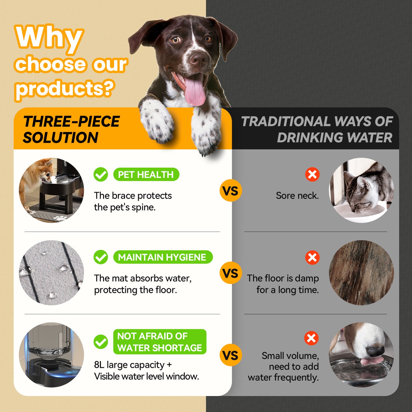 Elevated Dog Water Bowl Dispenser with Mat, Tall Raised Pet Waterer Stand, Relieve Neck Pressure (Stand+Mat, Black)