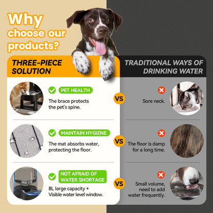 Elevated Dog Water Bowl Dispenser with Mat, Tall Raised Pet Waterer Stand, Relieve Neck Pressure (Stand+Mat, Black)