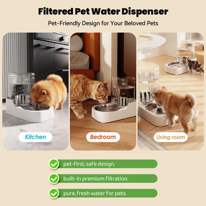 Automatic Cat Water Dispenser with Stainless Steel Bowl, Dog Water Bowl Dispenser Adjustable Water Dispensing, Auto Pet Waterer for Cats and Dogs