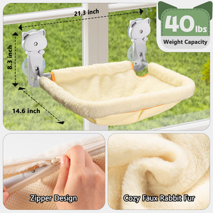 Square Window Cat Hammock, Foldable & Stable Cat Beds- Breathable Cat Window Hammock for Overlooking, Sunbathing and Climbing