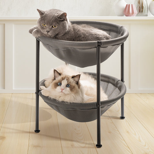 2 Tier Cat Beds, Easy Assembly Cat Hammock for Multi-cat Household, Indoor & Outdoor
