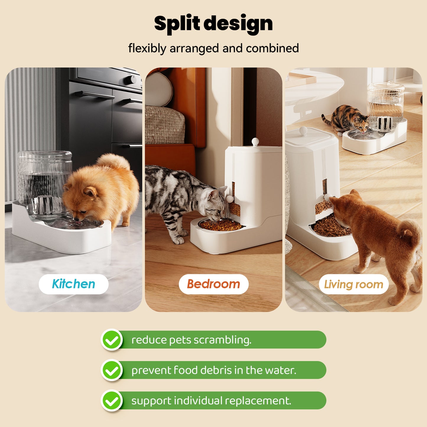 Automatic Cat Feeder Dog Water Bowl Dispenser Set with Stainless Steel Bowl, Adjustable Food Dispensing & Keep Food Dry, Auto Pet Feeder and Waterer for Cats and Dogs
