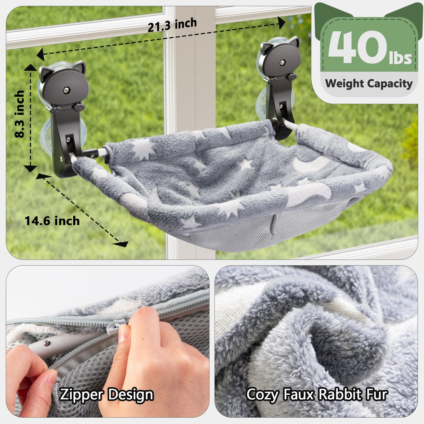 Cat Window Perch - Glow in The Dark, Foldable & Stable Cat Beds for Overlooking, Sunbathing and Climbing