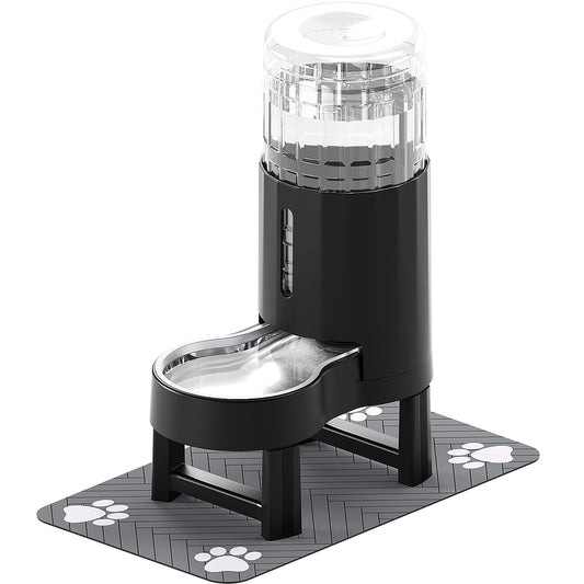 Elevated Dog Water Bowl Dispenser with Mat, Tall Raised Pet Waterer Stand, Relieve Neck Pressure (Stand+Mat, Black)