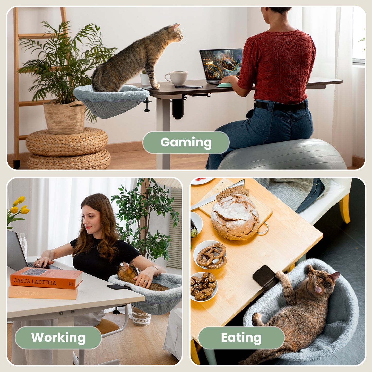Space Saving Cat Bed for Desk - Folding, Sunken Design & Space-Saving Semi-Circular Cat Bed