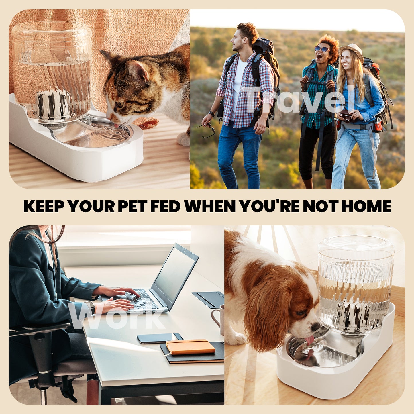 Automatic Cat Water Dispenser with Stainless Steel Bowl, Dog Water Bowl Dispenser Adjustable Water Dispensing, Auto Pet Waterer for Cats and Dogs