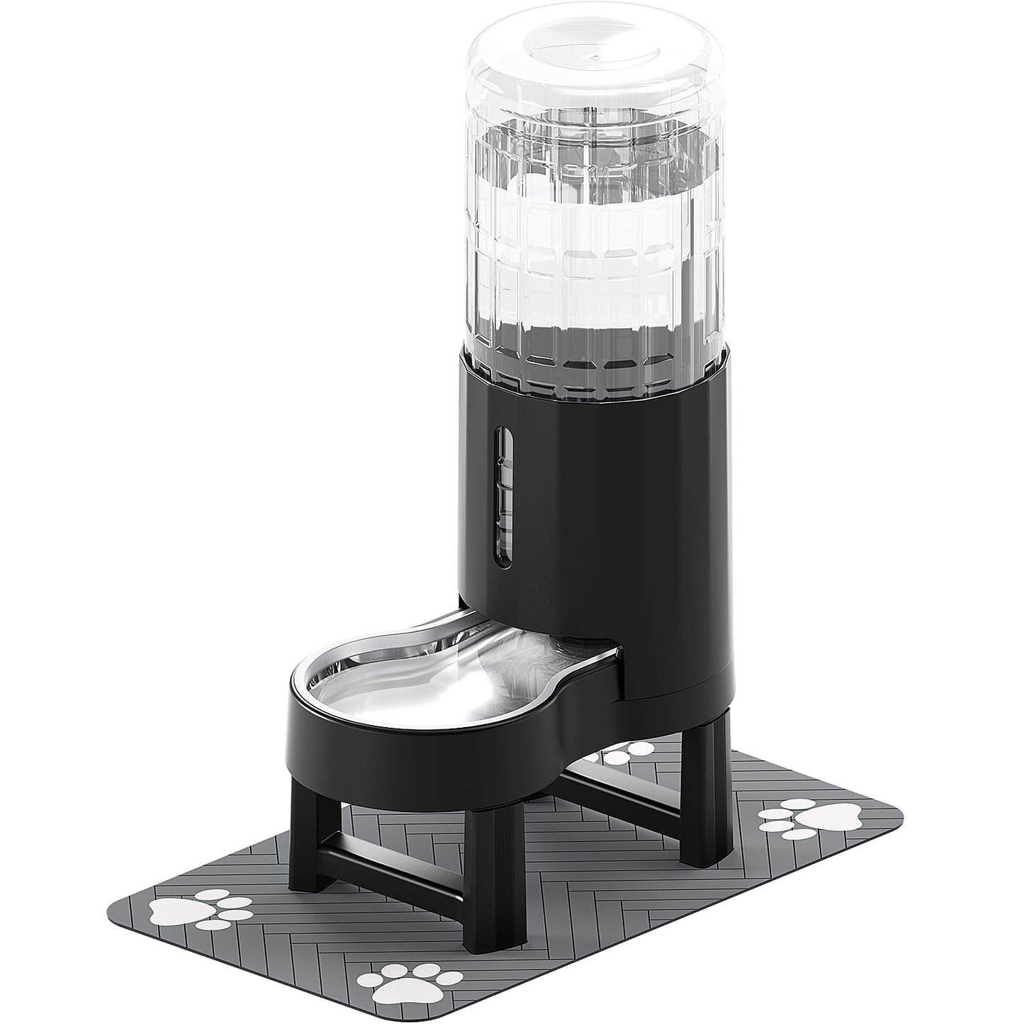 Elevated Dog Water Bowl Dispenser with Mat, Tall Raised Pet Waterer Stand, Relieve Neck Pressure (Stand+Mat, Black)