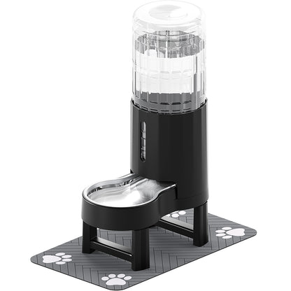 Elevated Dog Water Bowl Dispenser with Mat, Tall Raised Pet Waterer Stand, Relieve Neck Pressure (Stand+Mat, Black)