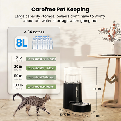 Gravity Pet Water Dispenser 8L Capacity for Medium Large Dogs and Cats