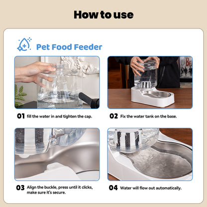 Automatic Cat Water Dispenser with Stainless Steel Bowl, Dog Water Bowl Dispenser Adjustable Water Dispensing, Auto Pet Waterer for Cats and Dogs
