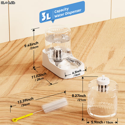 Automatic Cat Water Dispenser with Stainless Steel Bowl, Dog Water Bowl Dispenser Adjustable Water Dispensing, Auto Pet Waterer for Cats and Dogs