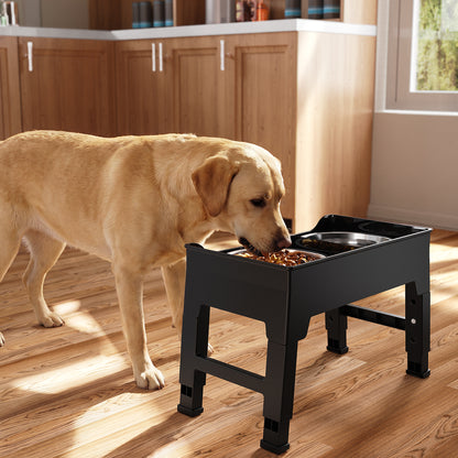 Elevated Dog Bowls Mess Proof with Splash Guard 4 Heights Adjustable Raised Stand with 2L (67 oz) Stainless Steel Bowls, Lifted Food Water Feeder for Small, Medium & Large Dogs