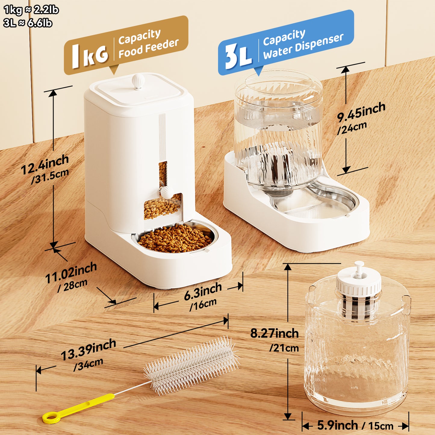 Automatic Cat Feeder Dog Water Bowl Dispenser Set with Stainless Steel Bowl, Adjustable Food Dispensing & Keep Food Dry, Auto Pet Feeder and Waterer for Cats and Dogs