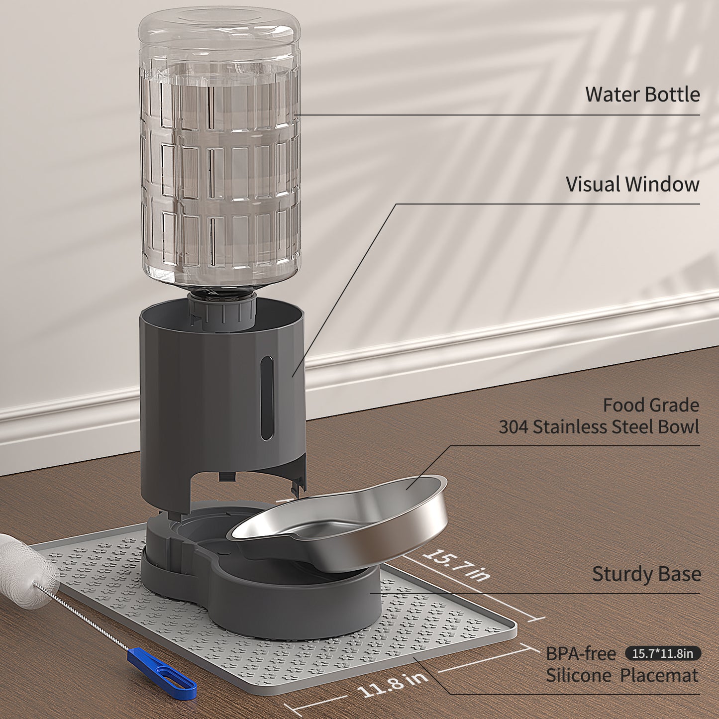 4L Cat Water Dispenser with Placemat, Automatic Gravity Water Dispenser for Cats or Small Medium Size Dogs