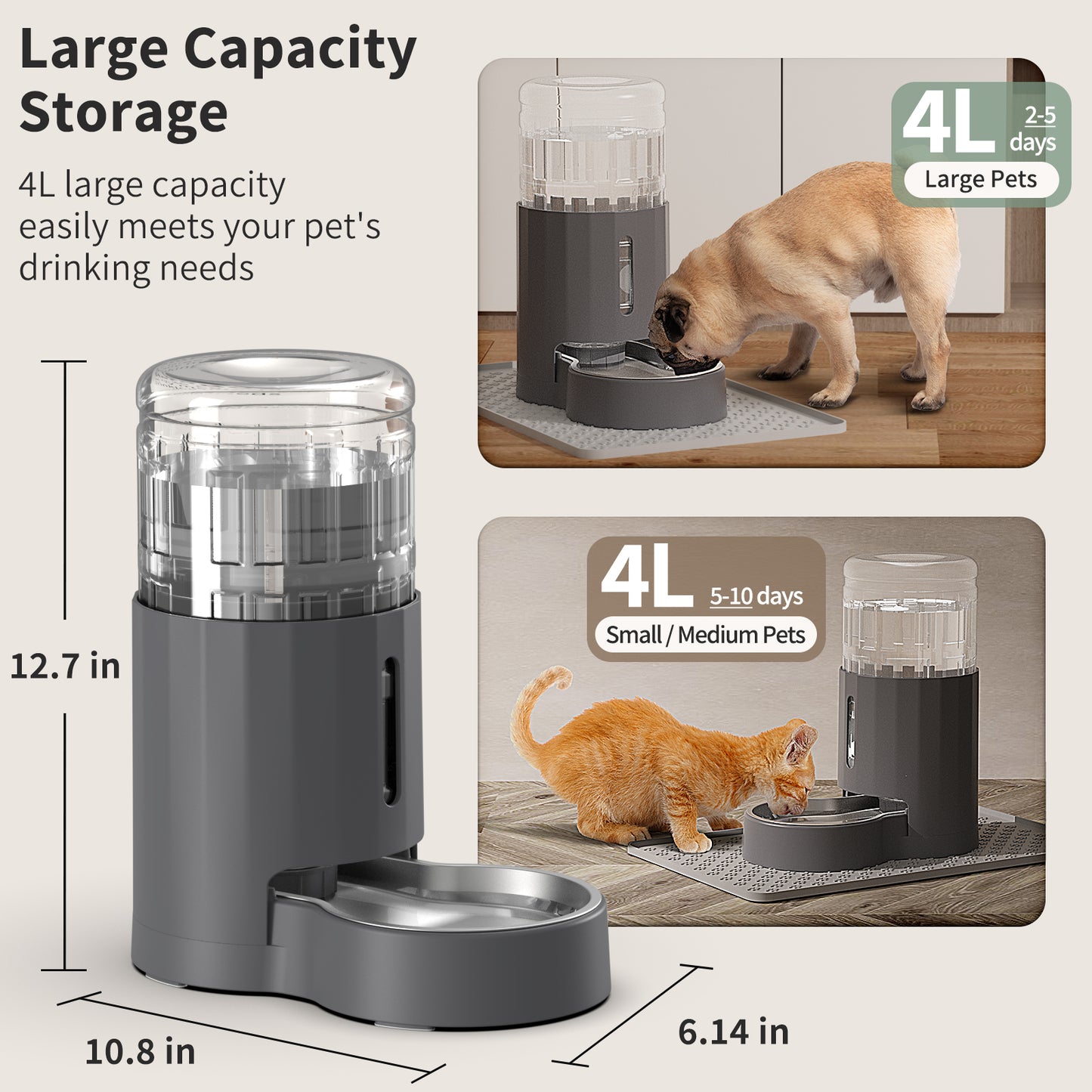 4L Cat Water Dispenser with Placemat, Automatic Gravity Water Dispenser for Cats or Small Medium Size Dogs