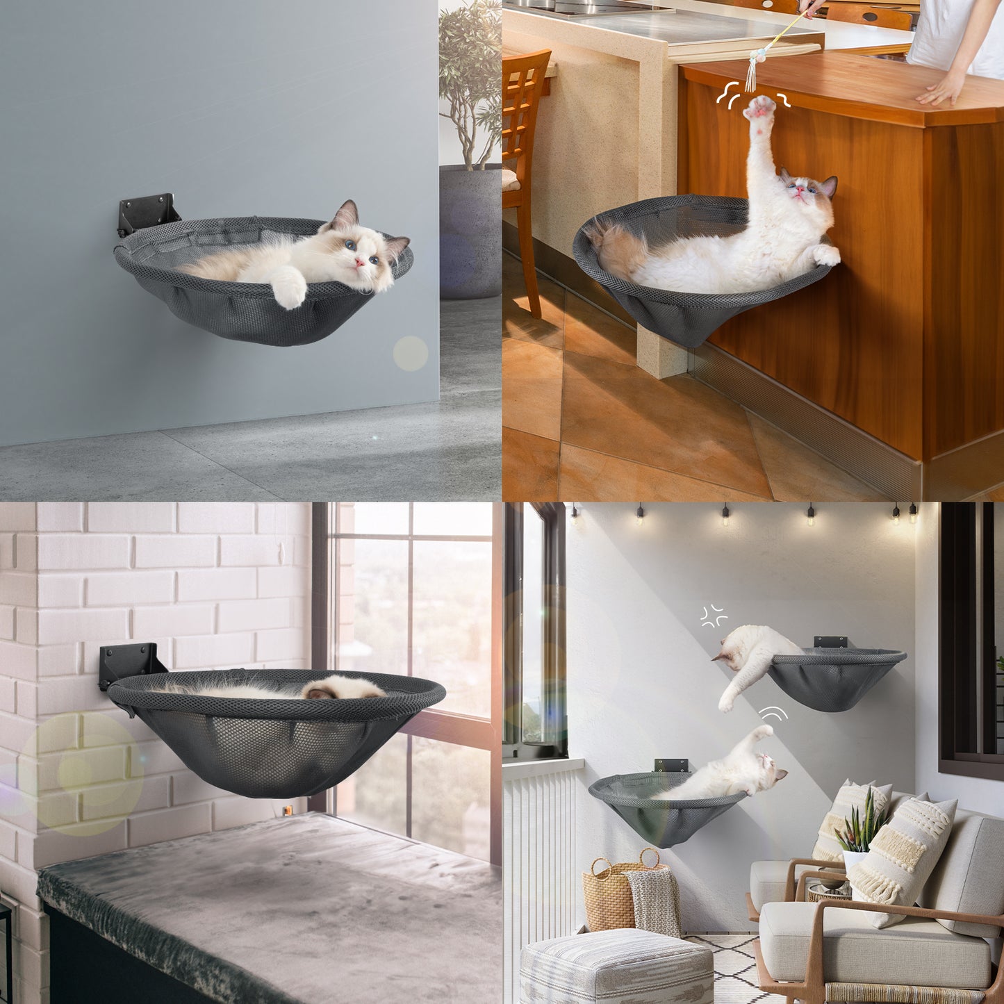 Cat Hammock Wall Mounted for Sleeping, Playing, Climbing - Maximum Hold Up to 30lb