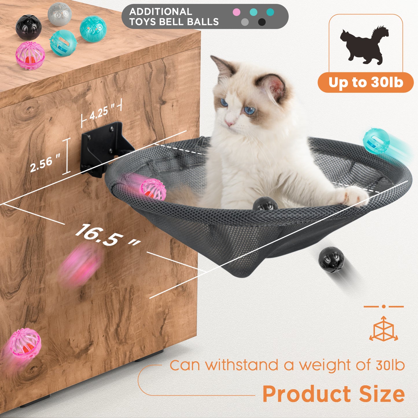 Cat Hammock Wall Mounted for Sleeping, Playing, Climbing - Maximum Hold Up to 30lb