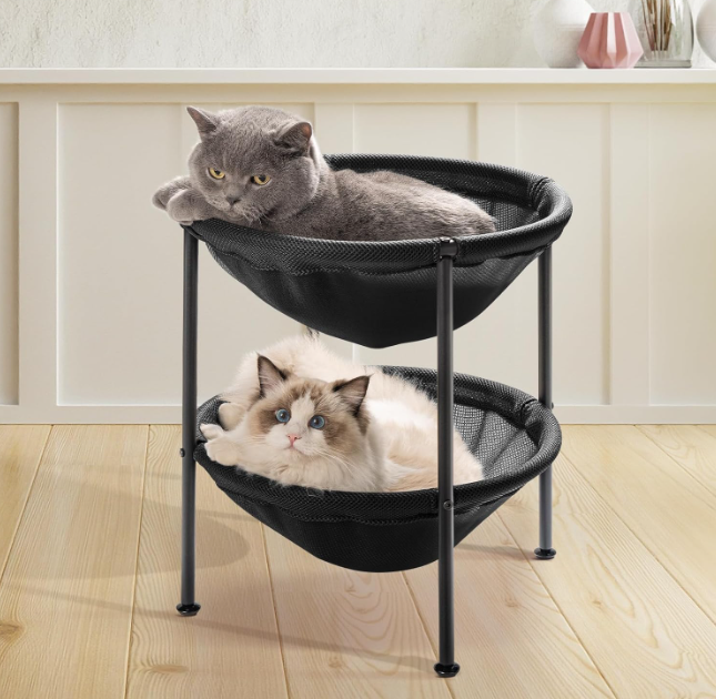 2 Tier Cat Beds, Easy Assembly Cat Hammock for Multi-cat Household, Indoor & Outdoor