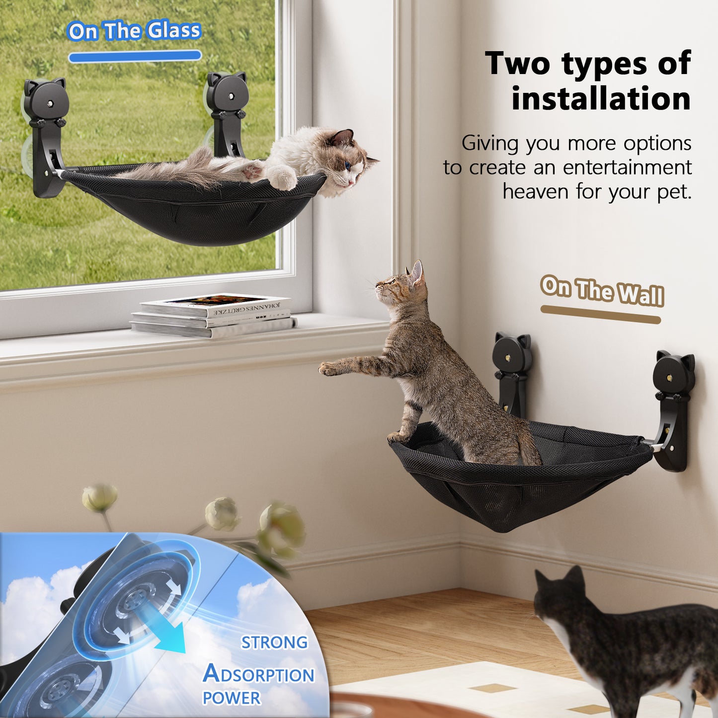 Cat Window Perch, Foldable & Breathable Cat Window Hammock - Maximum Hold Up to 40lb