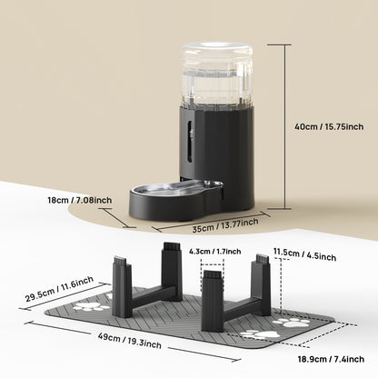 Elevated Dog Water Bowl Dispenser with Mat, Tall Raised Pet Waterer Stand, Relieve Neck Pressure (Stand+Mat, Black)